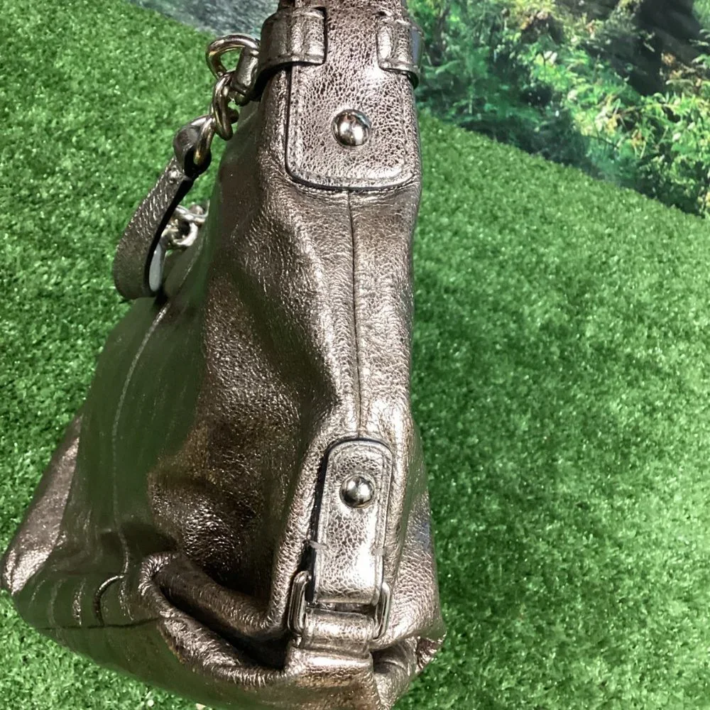 COACH Brooke Metallic Pewter Silver Patent Leather Hobo Purse